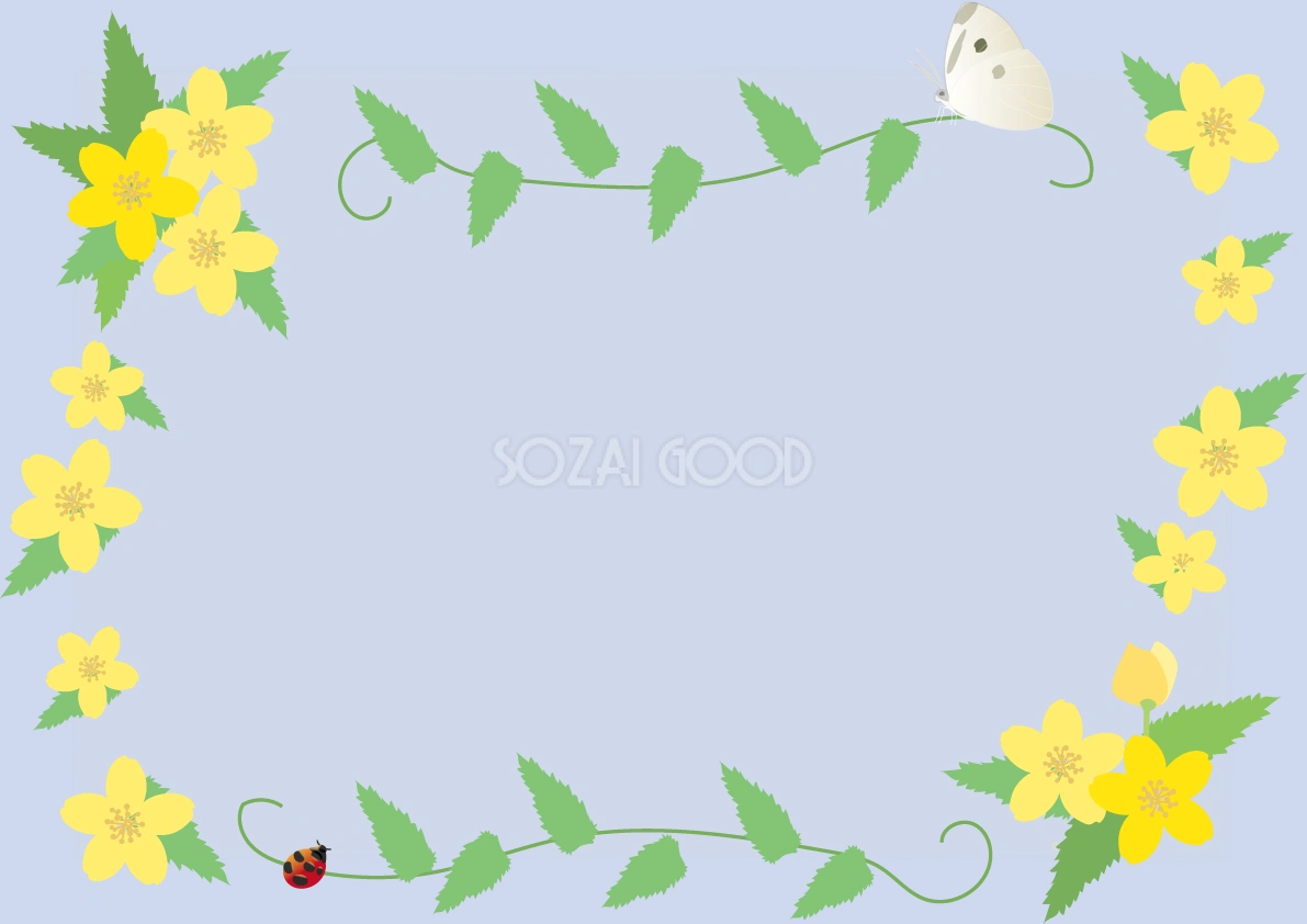 山吹(やまぶき)春4月の花フレーム無料イラスト68652