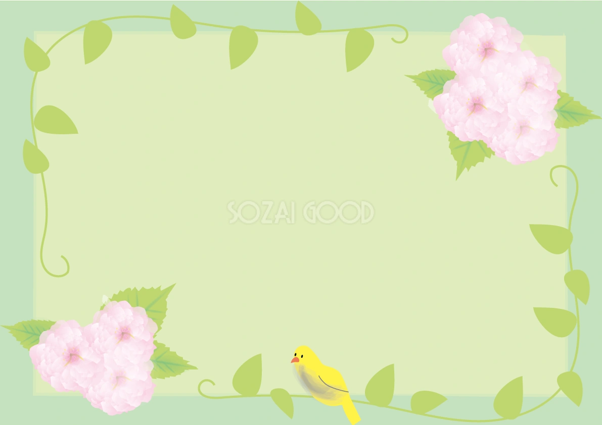 八重桜(やえざくら)春4月-5月の花フレーム無料イラスト68733