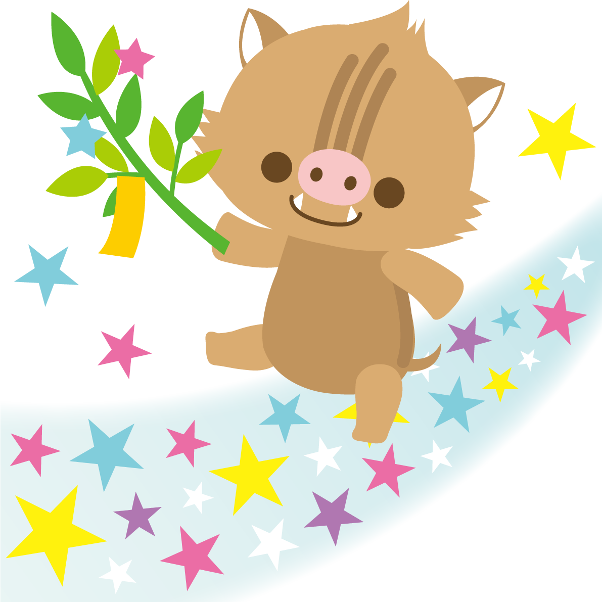 イノシシの七夕(天の川を歩く)動物無料イラスト68849に写真・文字を入れる