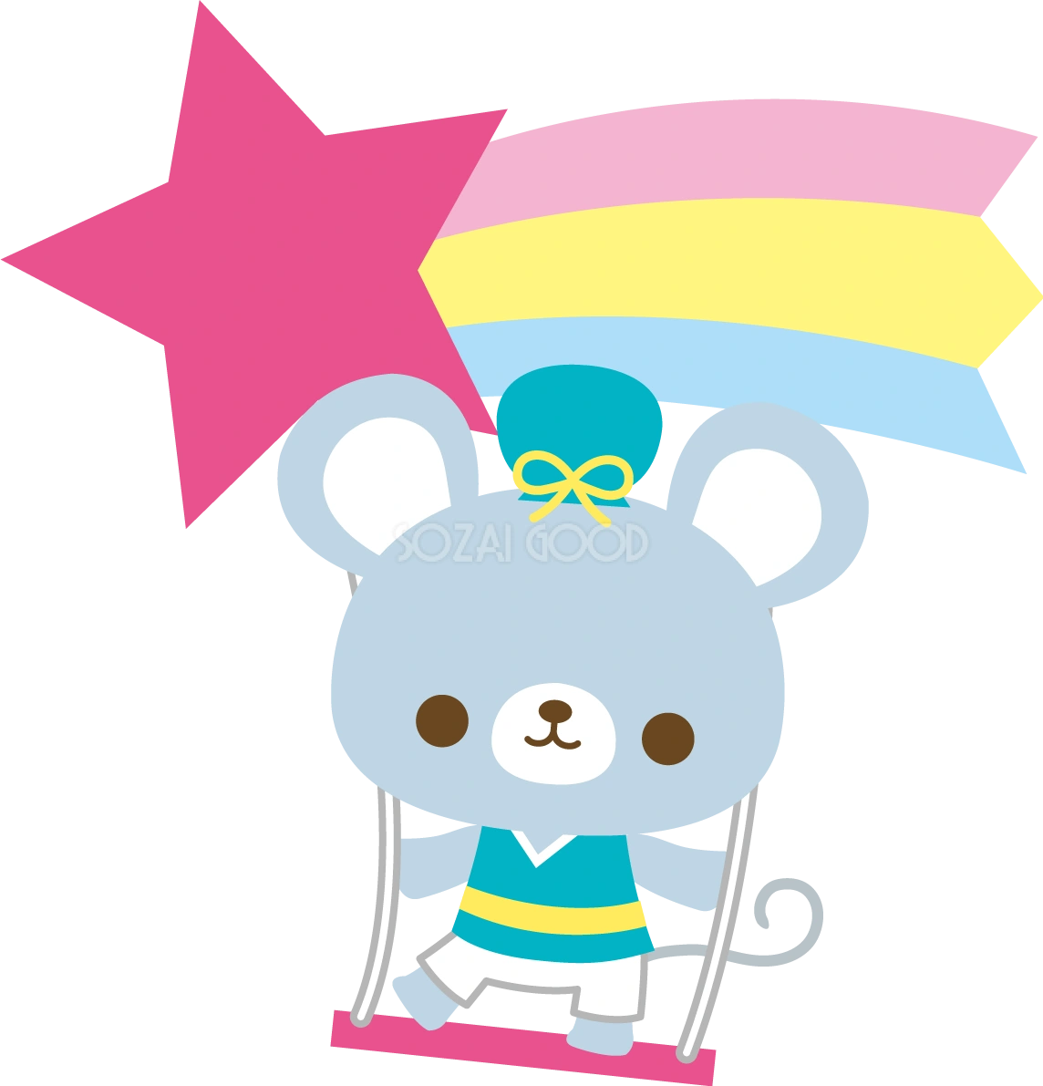 ネズミの七夕(星のブランコにのる彦星)動物無料イラスト68874