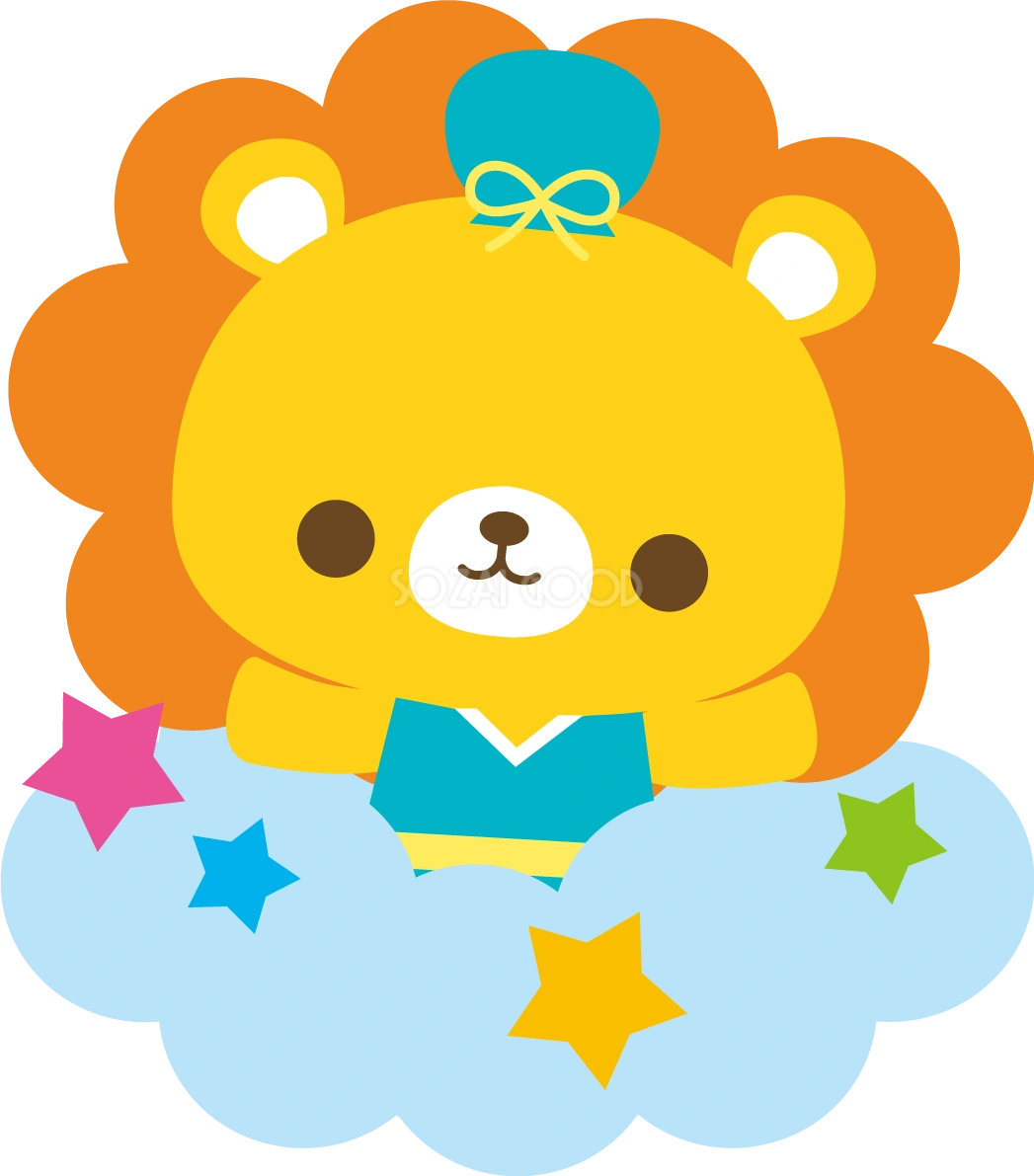 ライオンの七夕(雲に乗る彦星)動物無料イラスト68891