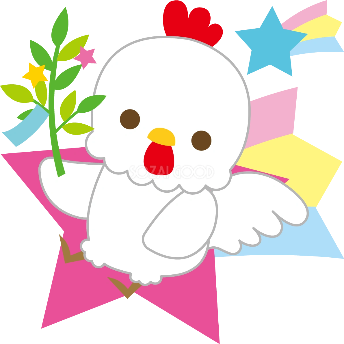 鶏の七夕(星に乗る)動物無料イラスト68907