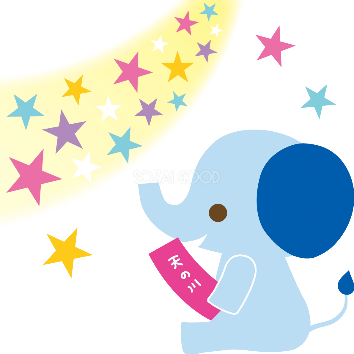 象の七夕(天の川にお願いごとをする)動物無料イラスト68916