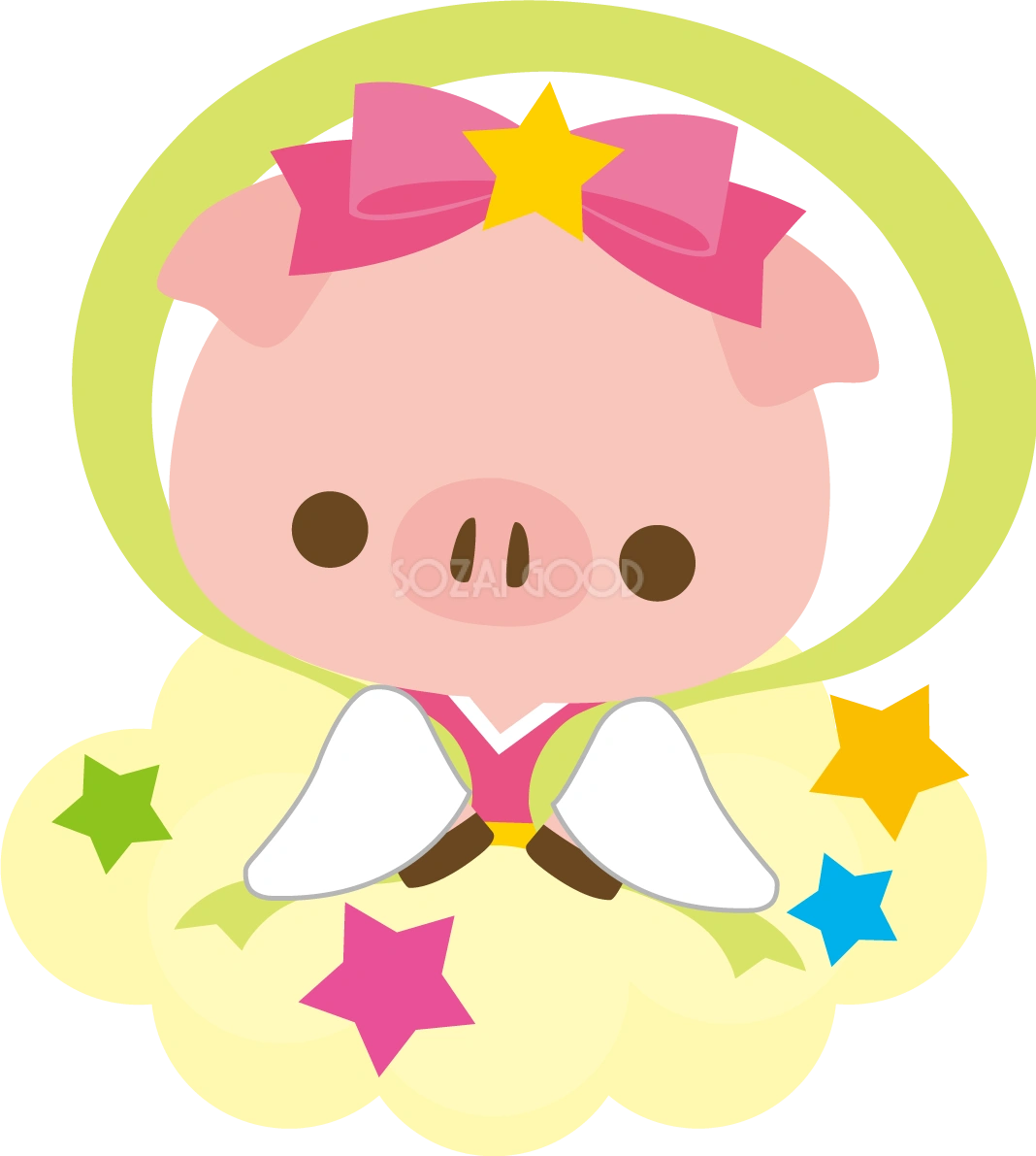 豚の七夕(雲に乗る織り姫)動物無料イラスト68920