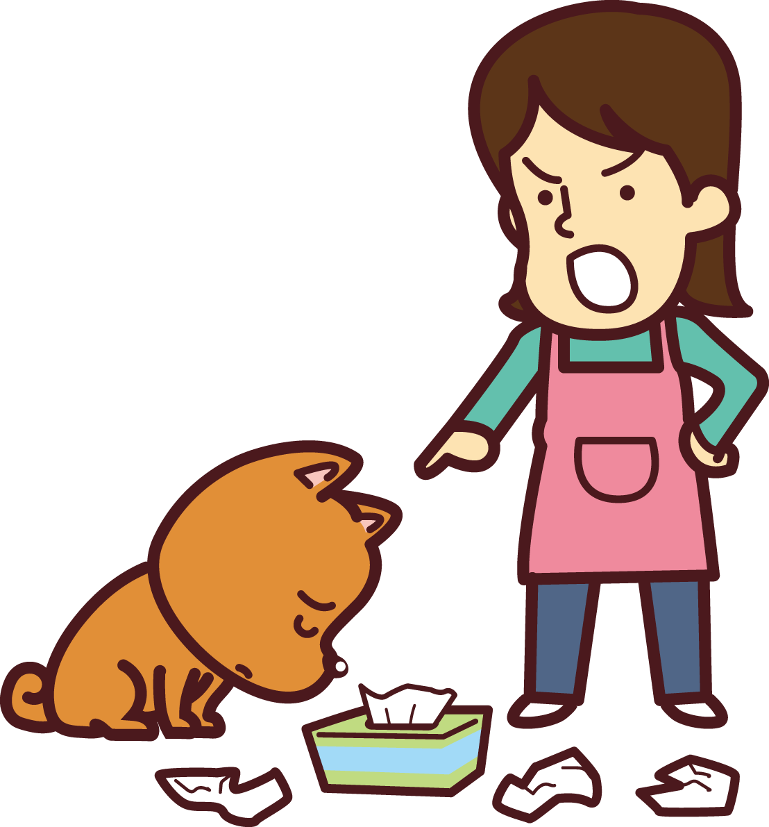イタズラして怒られている犬のかわいい無料イラスト68962に写真・文字を入れる