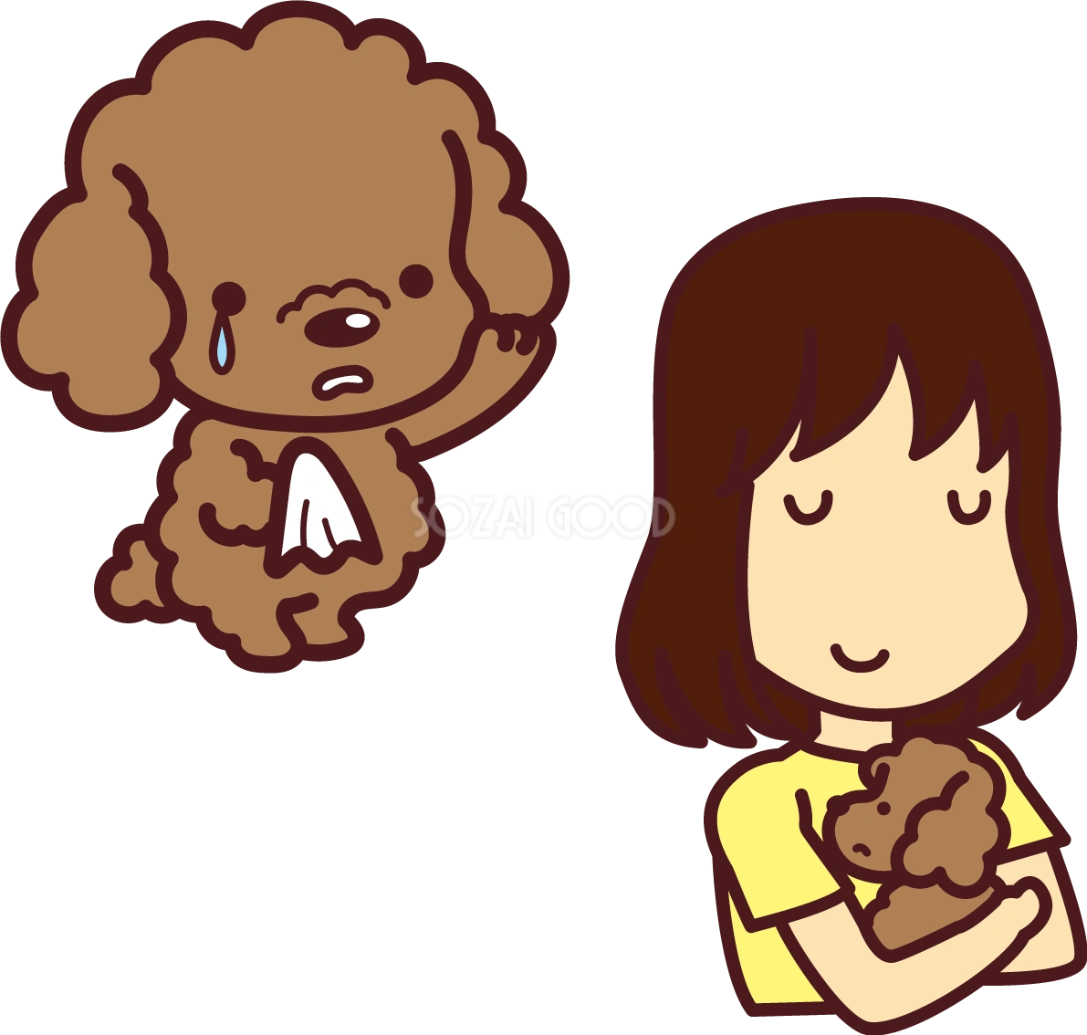 トイプードルが里親と子犬に手を振る かわいい犬の無料イラスト69125