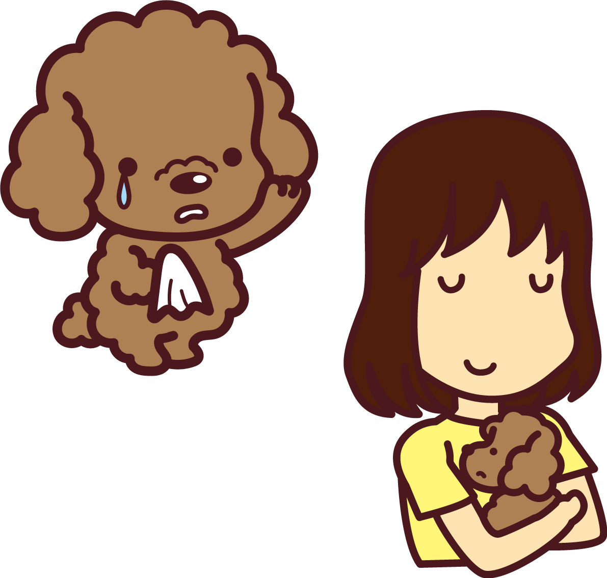 トイプードルが里親と子犬に手を振る かわいい犬の無料イラスト69125に写真・文字を入れる