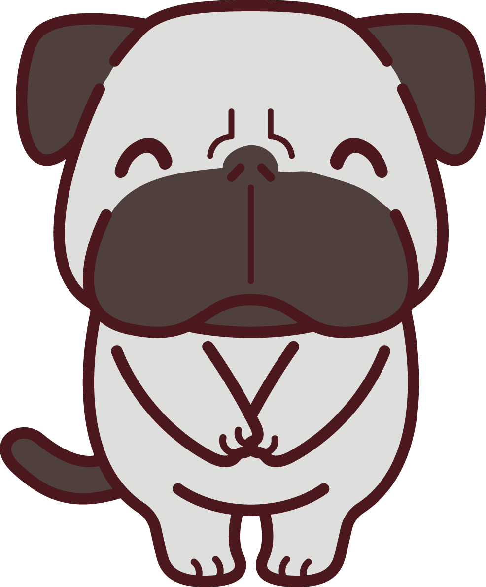パグがお辞儀し(いらっしゃいませ) 挨拶の犬の無料イラスト69133に写真・文字を入れる