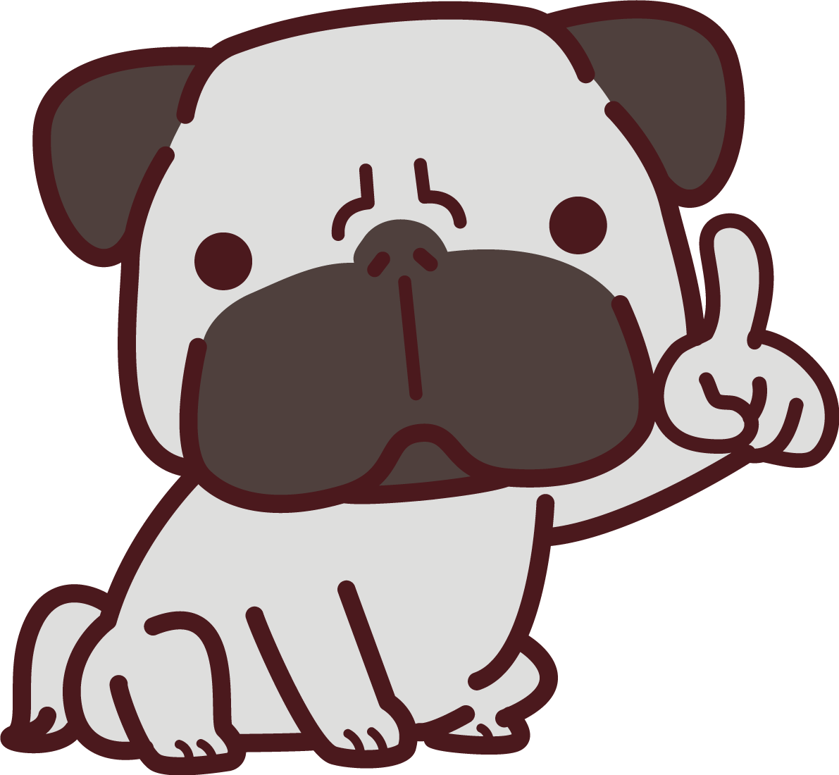 パグがワンポイントと言っている かわいい犬の無料イラスト69137に写真・文字を入れる