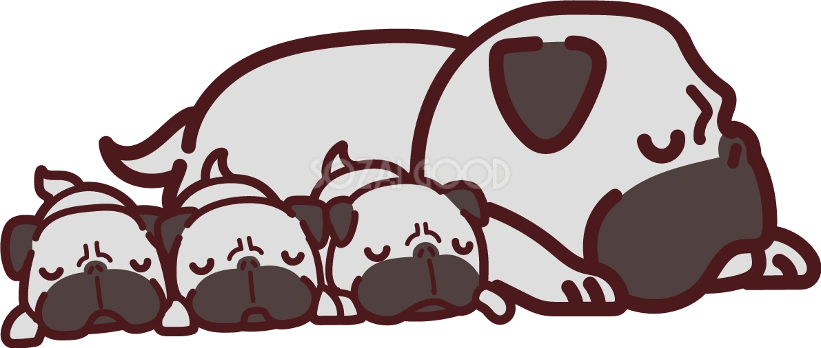 パグが赤ちゃん(子犬(の横に寄り添って眠る かわいい犬の無料イラスト69149