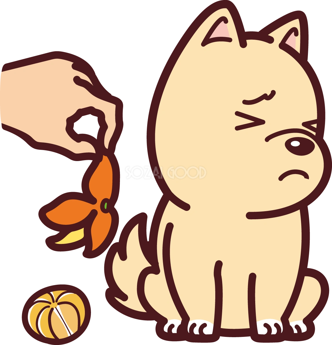 みかんの皮を嫌がる犬 かわいい無料イラスト69339