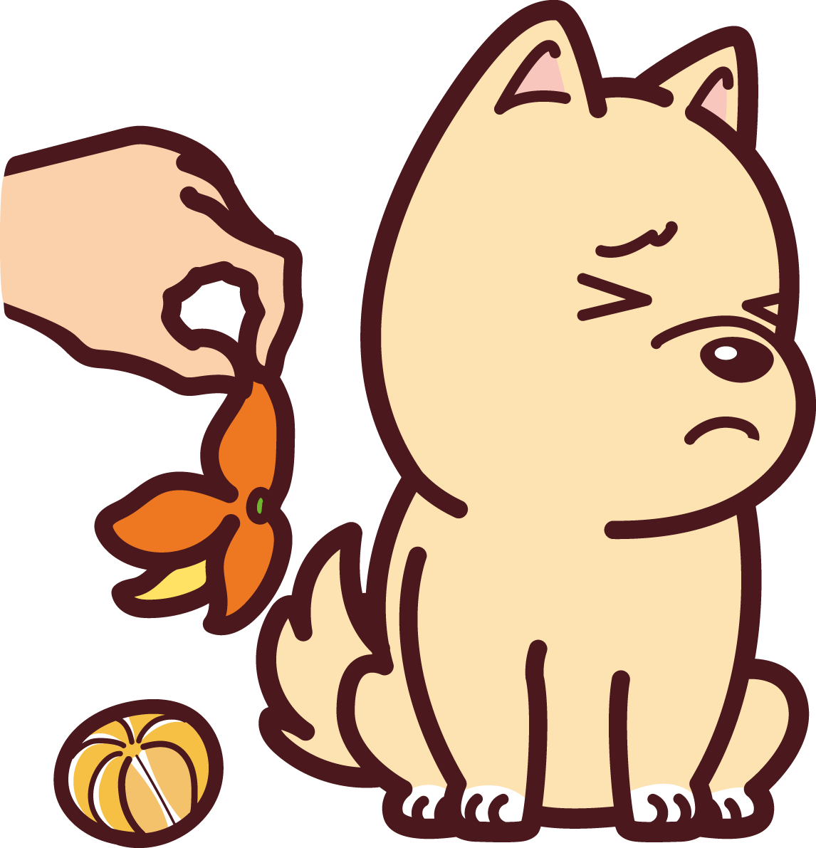 みかんの皮を嫌がる犬 かわいい無料イラスト69339に写真・文字を入れる