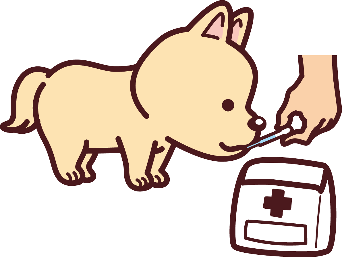 犬が薬を飲む かわいい無料イラスト69808に写真・文字を入れる