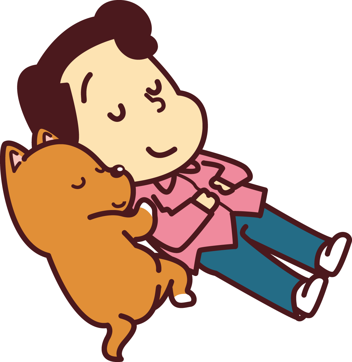 犬と人が一緒に寝そべっている かわいい無料イラスト69862に写真・文字を入れる