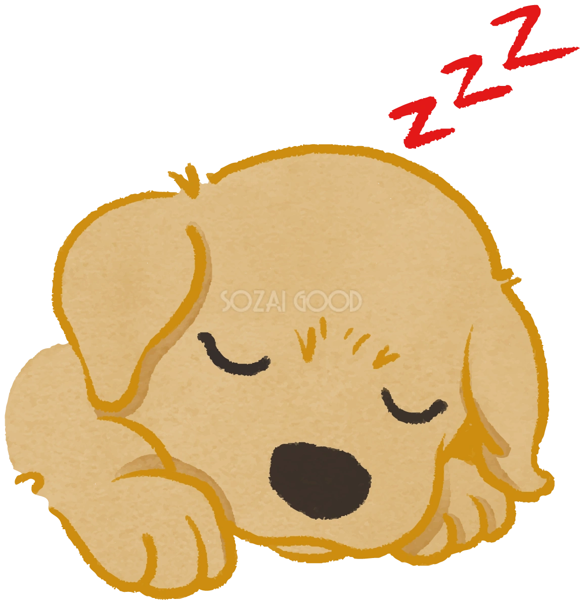 ゴールデンレトリバー(子犬寝顔)かわいい犬の無料イラスト69979