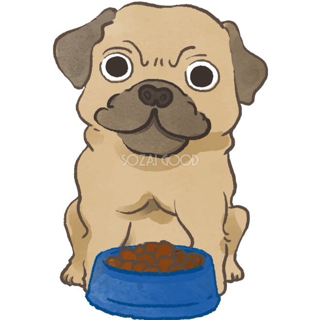 パグ ご飯を食べる かわいい犬の無料イラスト70019 素材good