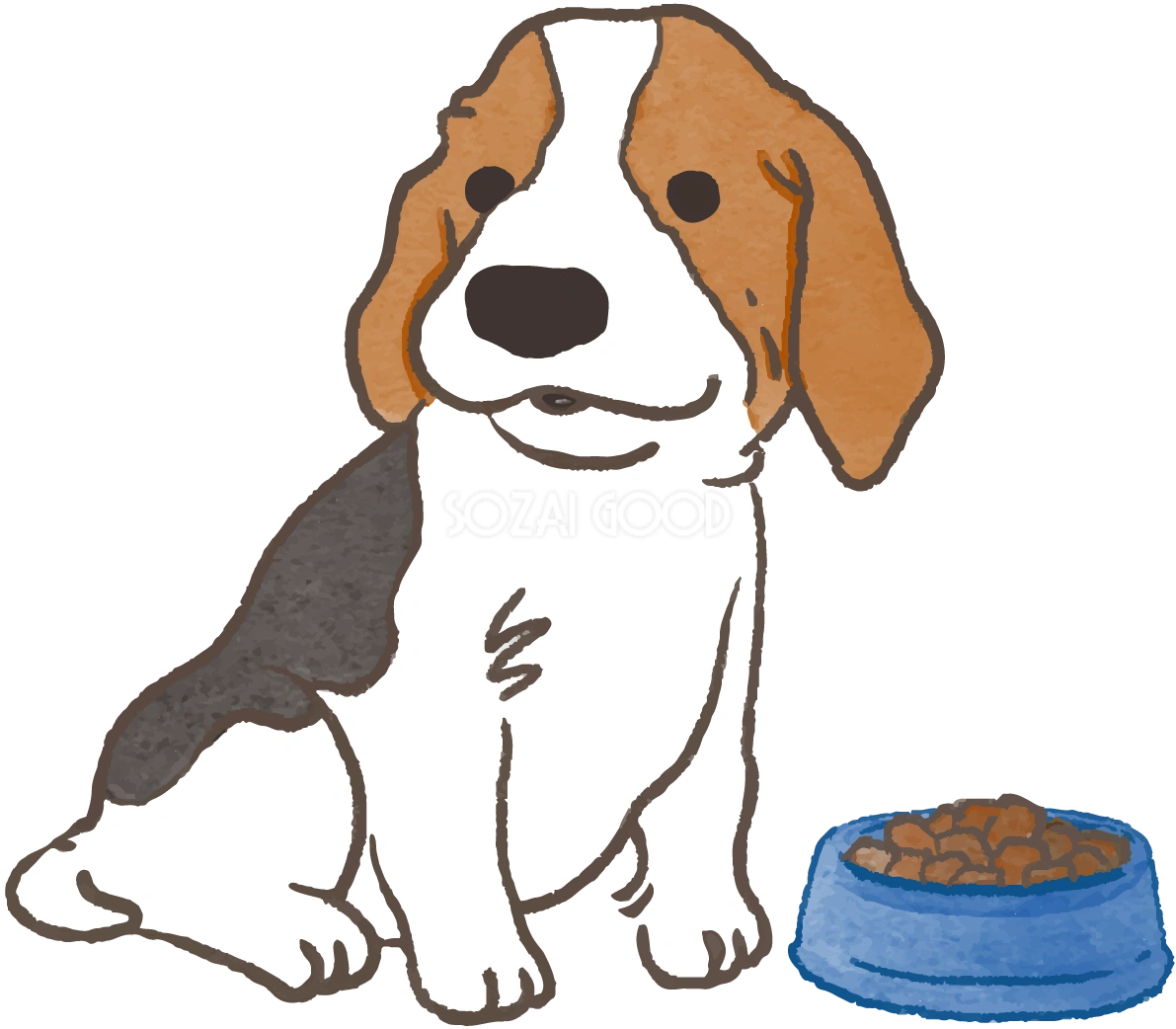 ビーグル(ご飯を食べる)かわいい犬の無料イラスト70027