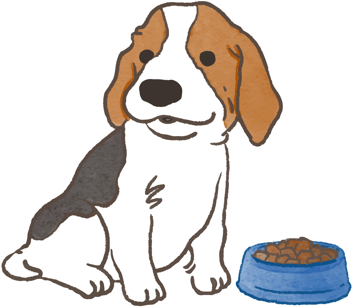 ビーグル(ご飯を食べる)かわいい犬の無料イラスト70027に写真・文字を入れる