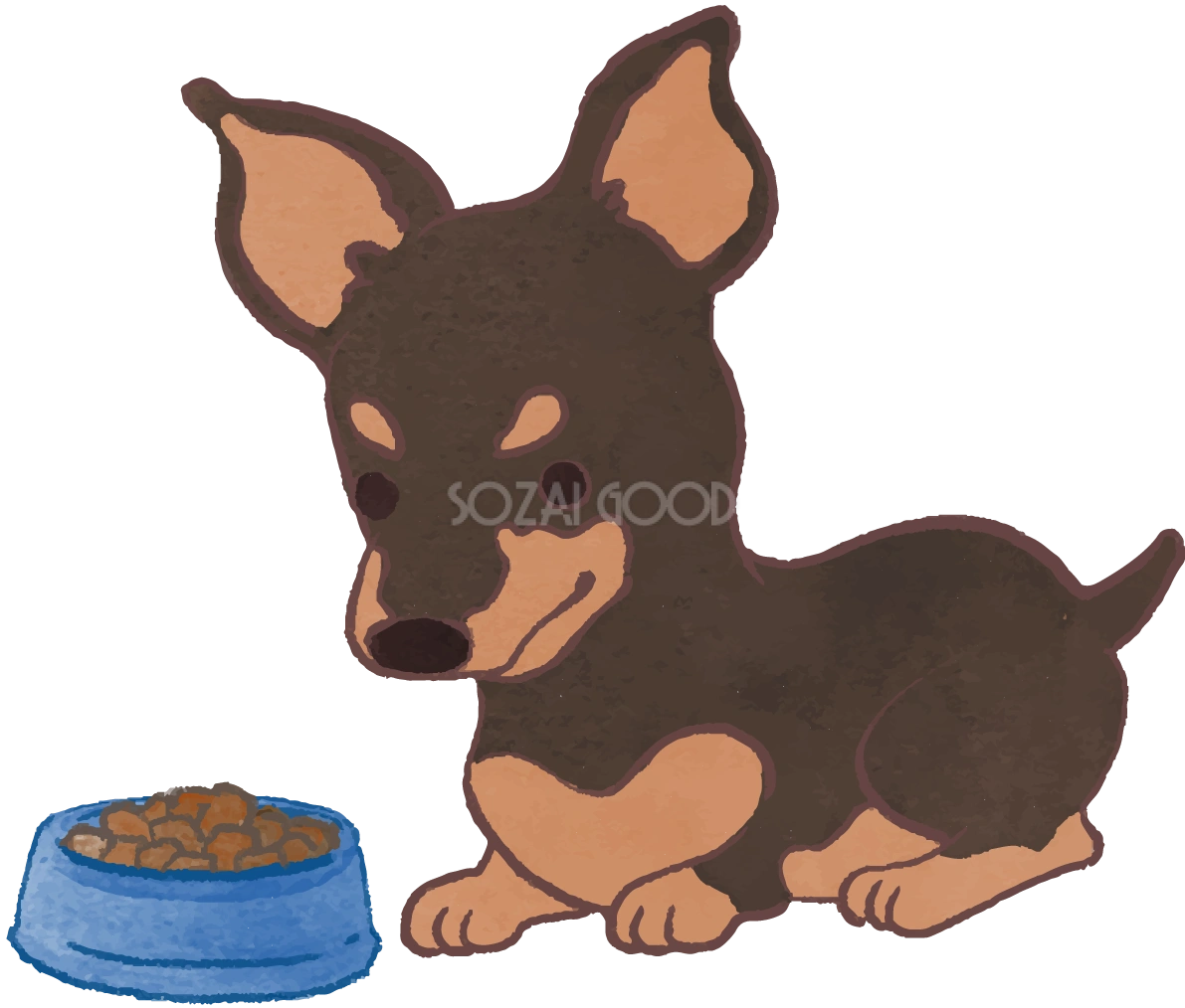 ピンシャー子犬(ご飯を食べる)かわいい犬の無料イラスト70035