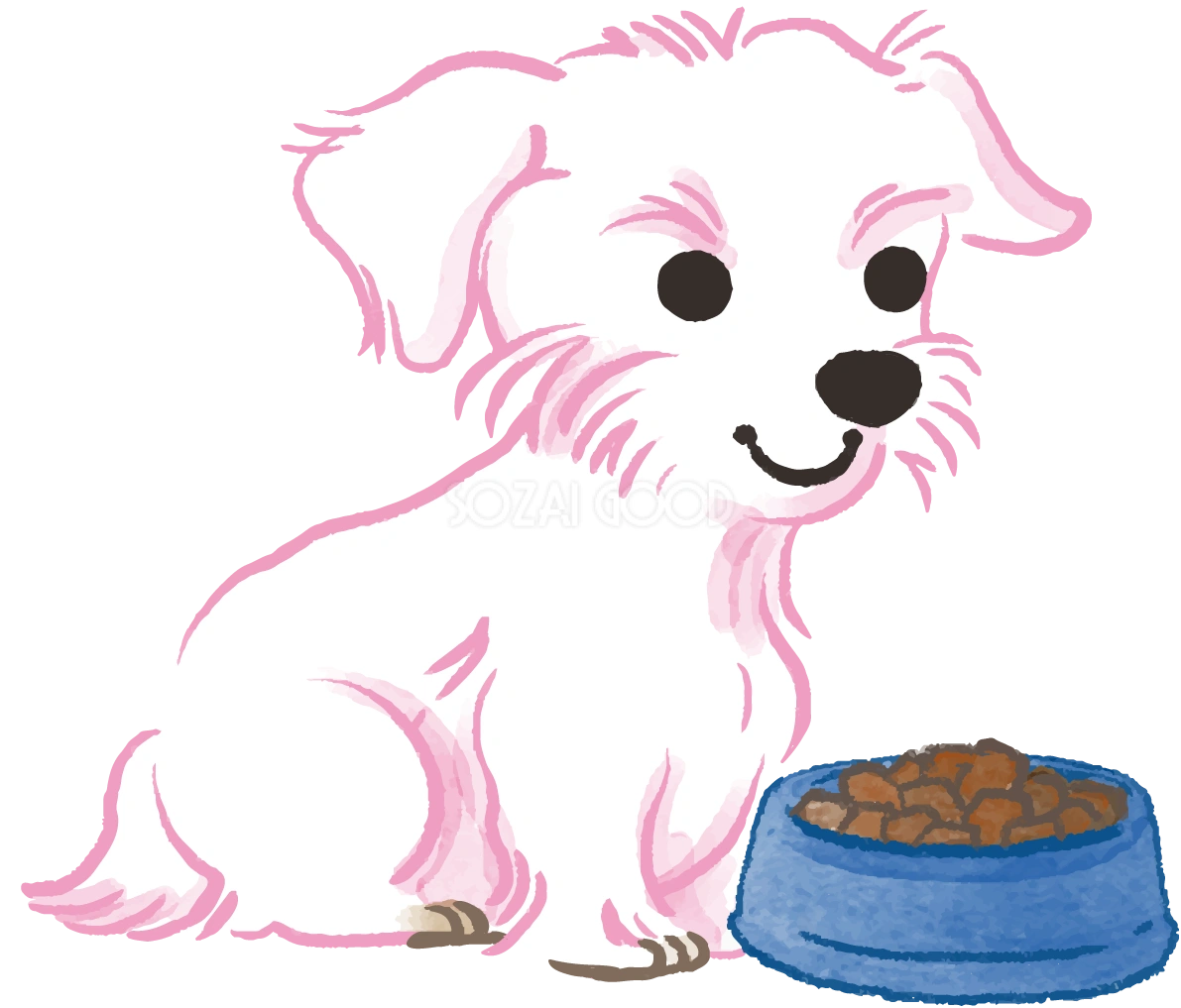 マルチーズ(ご飯を食べる)かわいい犬の無料イラスト70055