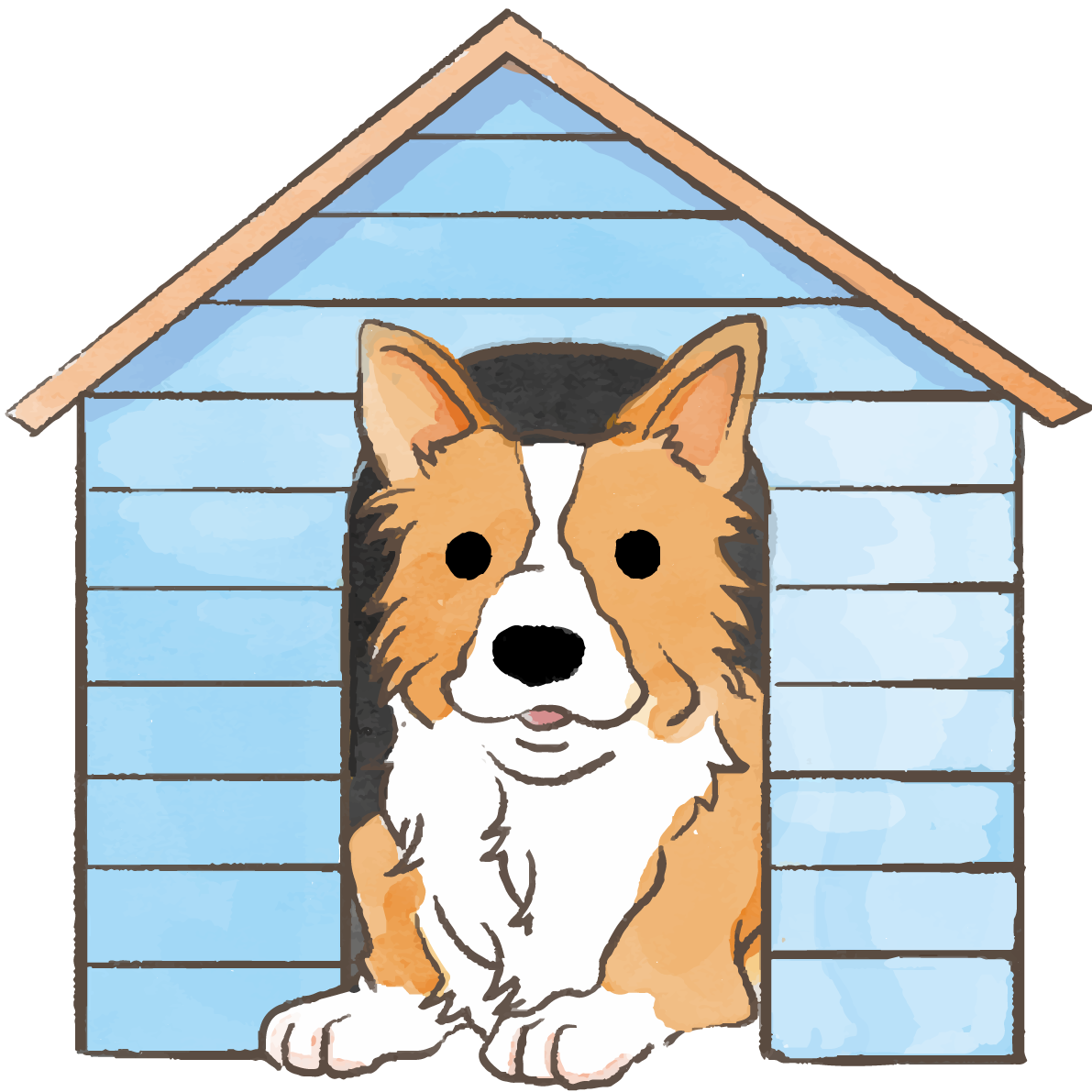 コーギー(犬小屋)かわいい犬の無料イラスト70256に写真・文字を入れる