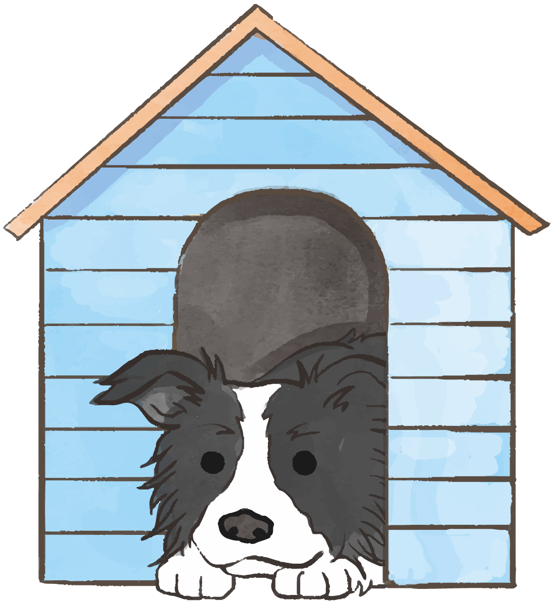 ボーダーコリー(犬小屋)かわいい犬の無料イラスト70349に写真・文字を入れる