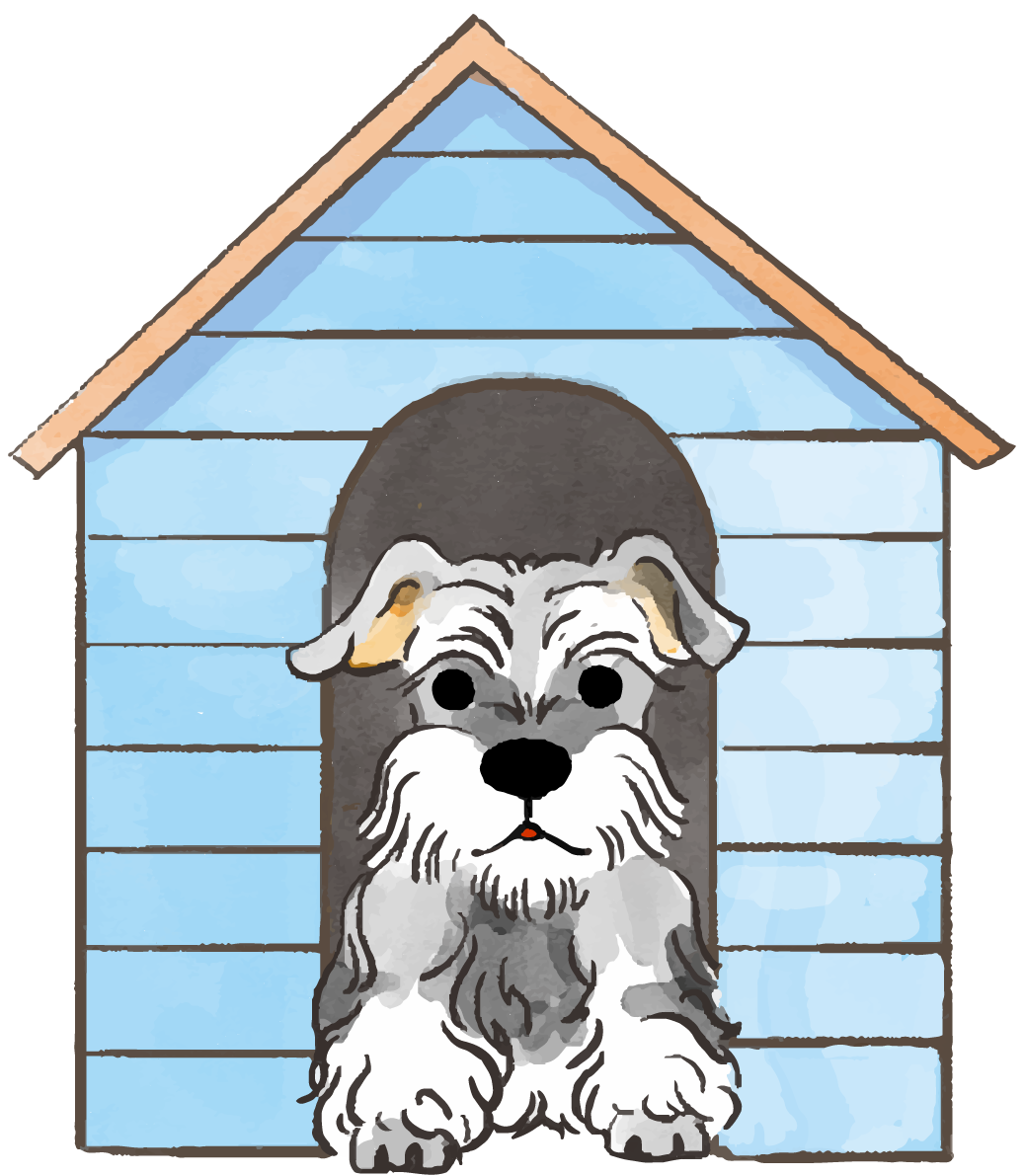 ミニチュアシュナウザー(犬小屋)かわいい犬の無料イラスト70389に写真・文字を入れる
