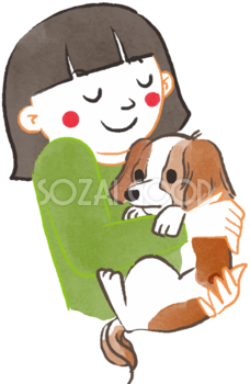 キャバリア(抱っこされた)かわいい犬の無料イラスト70458