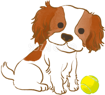 キャバリア子犬(ボールで遊ぶ)かわいい犬の無料イラスト70462