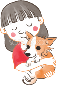 チワワ(少女・子供に抱っこされた)かわいい犬の無料イラスト70511