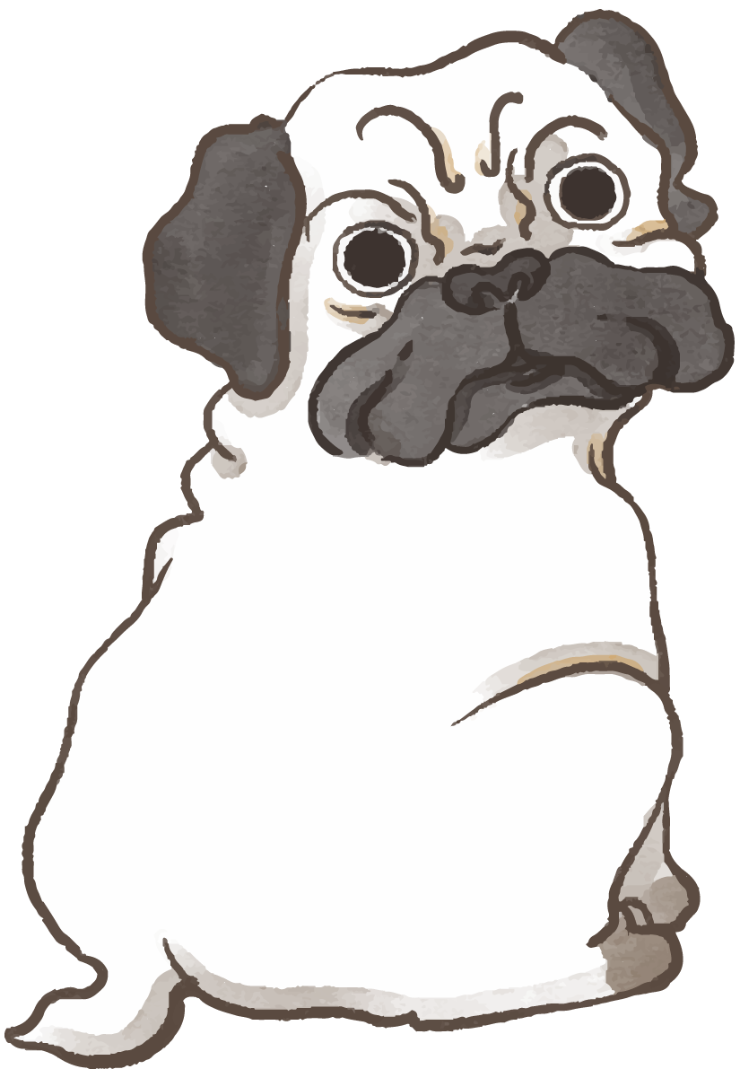 パグ(後ろ姿 )かわいい犬の無料イラスト70551に写真・文字を入れる