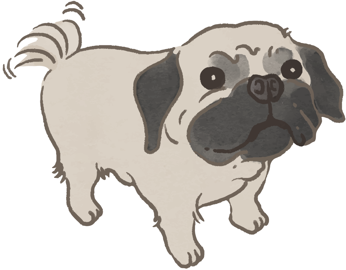パグ(尻尾を振る)かわいい犬の無料イラスト70555に写真・文字を入れる