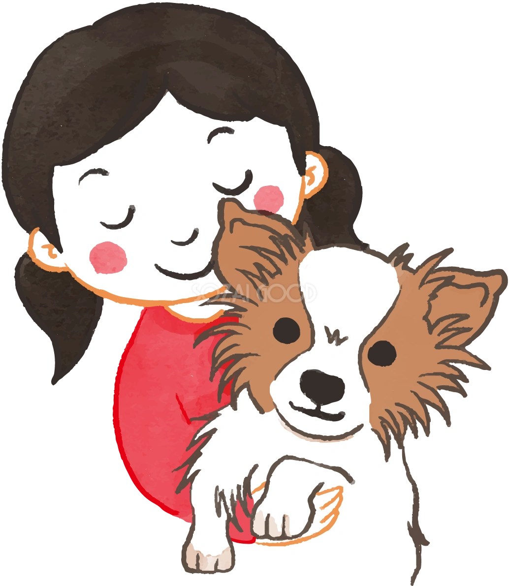 パピヨン(抱っこされる)かわいい犬の無料イラスト70583