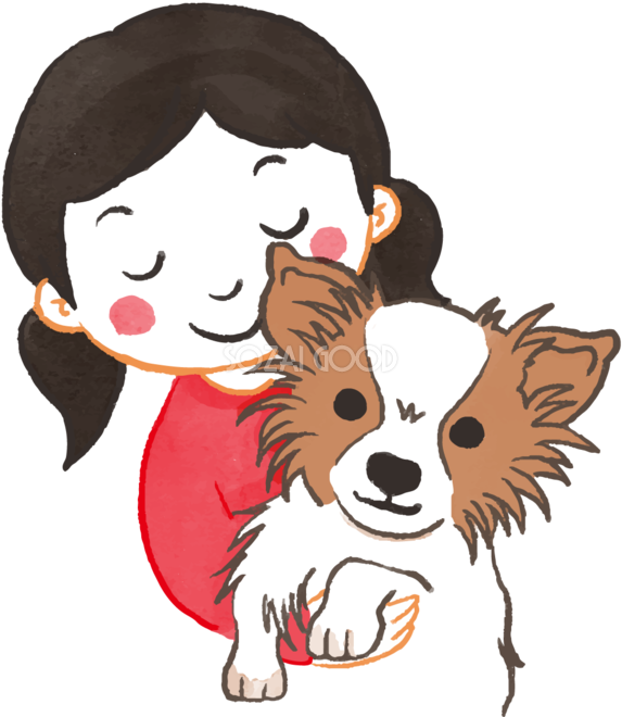 パピヨン 抱っこされる かわいい犬の無料イラスト705 素材good