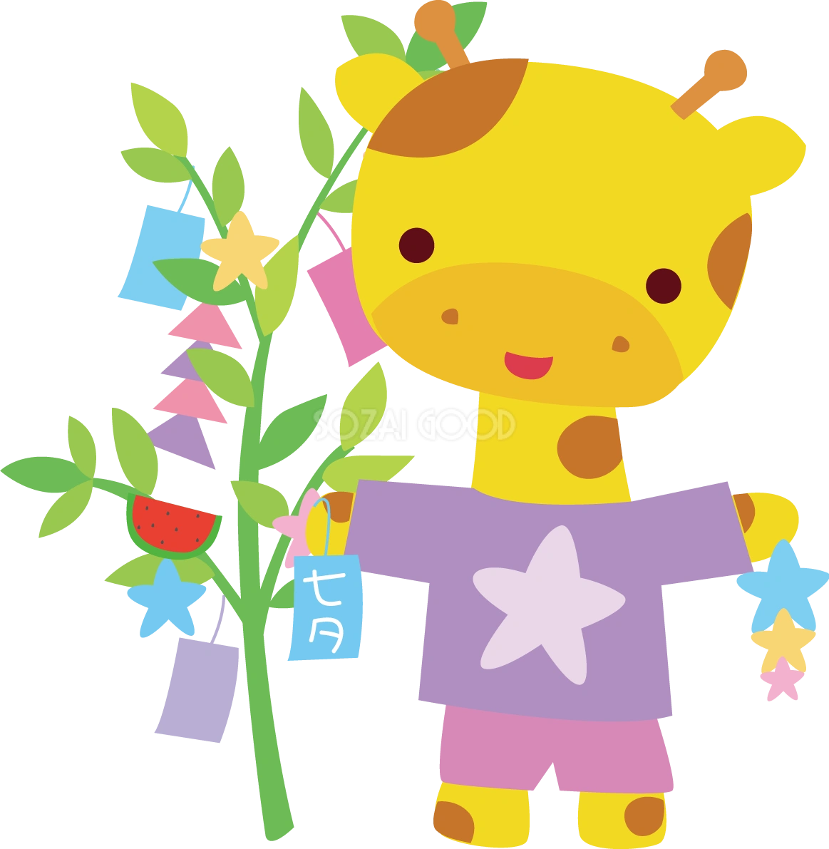キリン 七夕 かわいい動物無料イラスト70712
