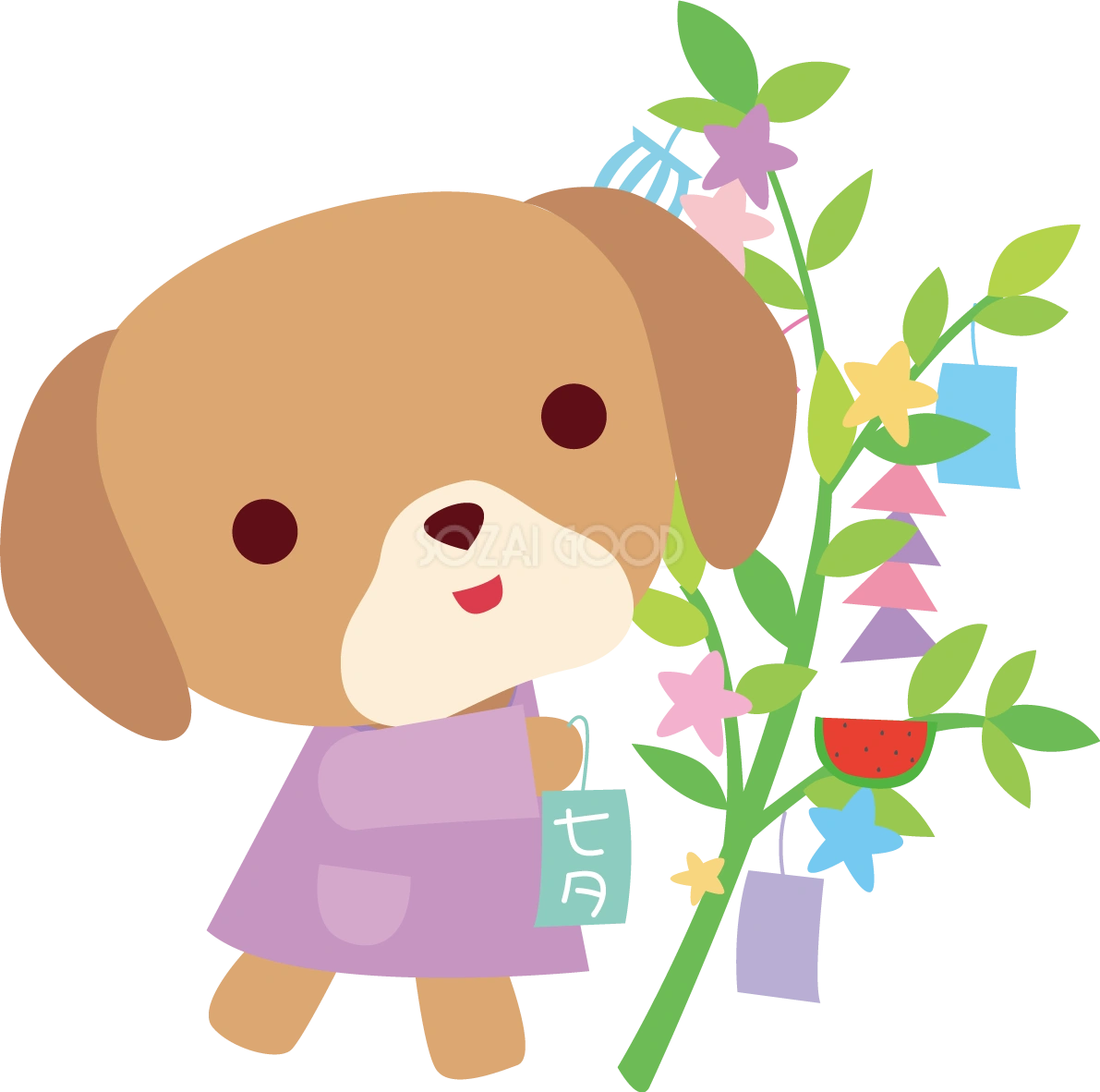 ビーグル(犬) 七夕 かわいい動物無料イラスト70768