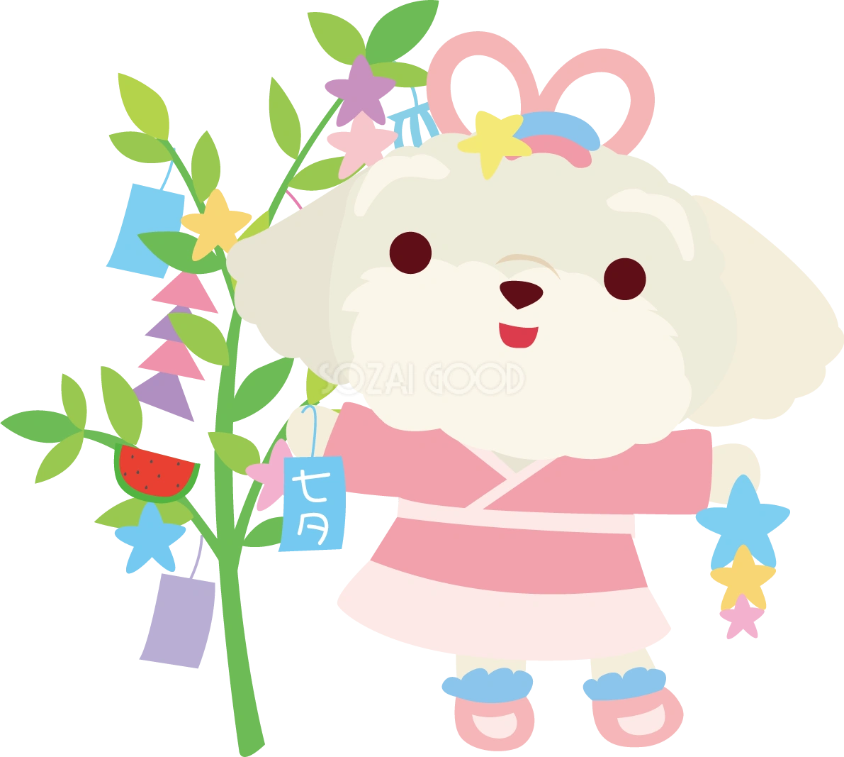 マルチーズ(犬) 七夕 かわいい動物無料イラスト70792