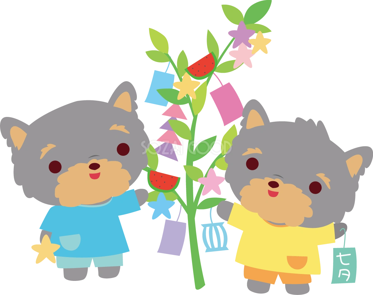ヨークシャーテリア(犬) 七夕 かわいい動物無料イラスト70805