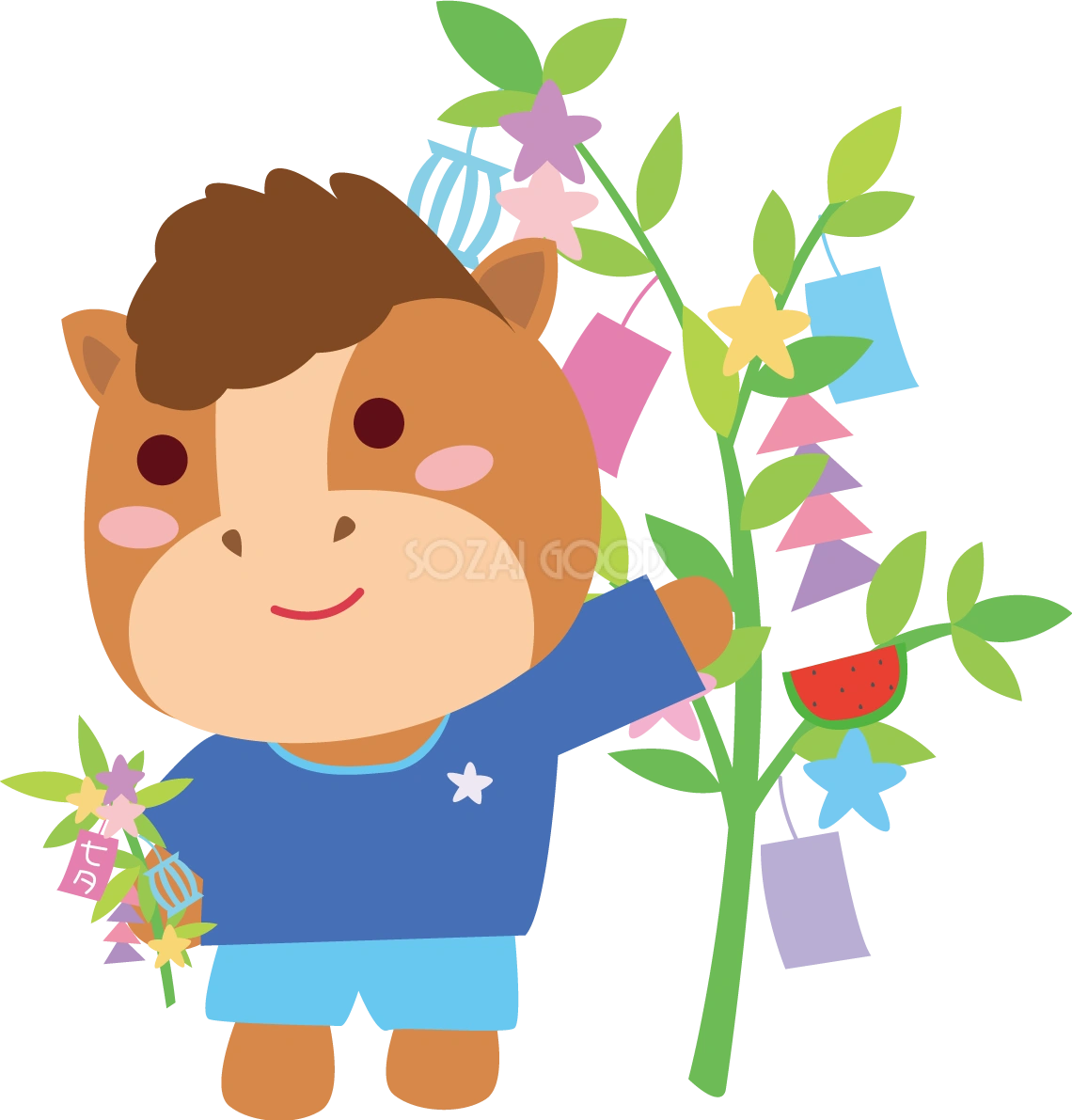 馬 七夕 かわいい動物無料イラスト70849