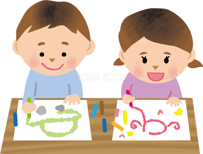 お絵描きする保育園児のかわいい無料イラスト 素材good