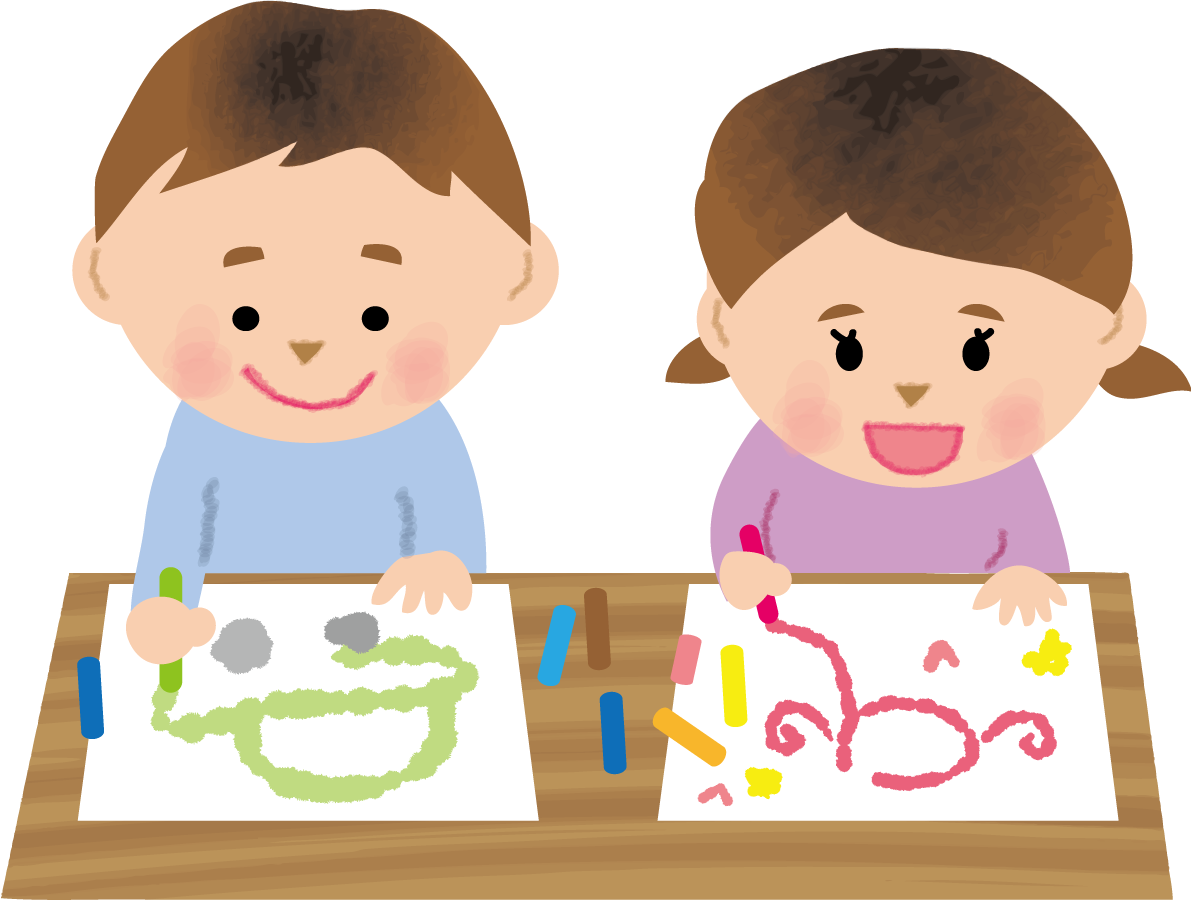 お絵描きする保育園児のかわいい無料イラスト71021に写真・文字を入れる