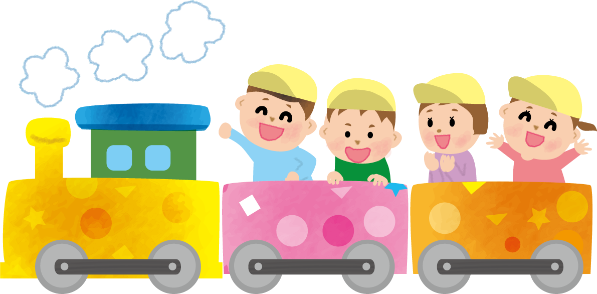 かわいい汽車に乗る保育園児たちの無料イラスト71030に写真・文字を入れる