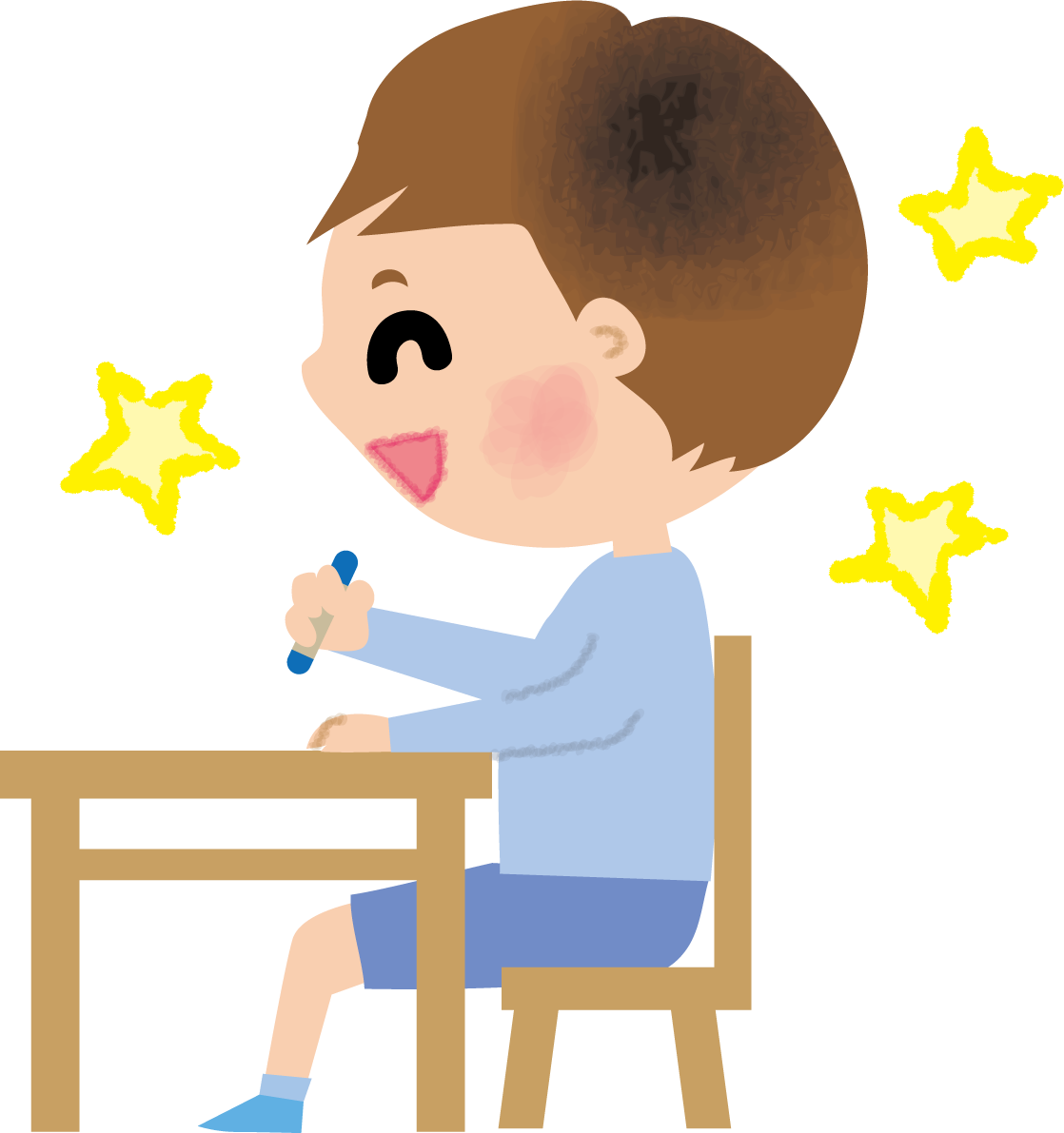 姿勢よくお絵描きする保育園児の無料イラスト71114に写真・文字を入れる