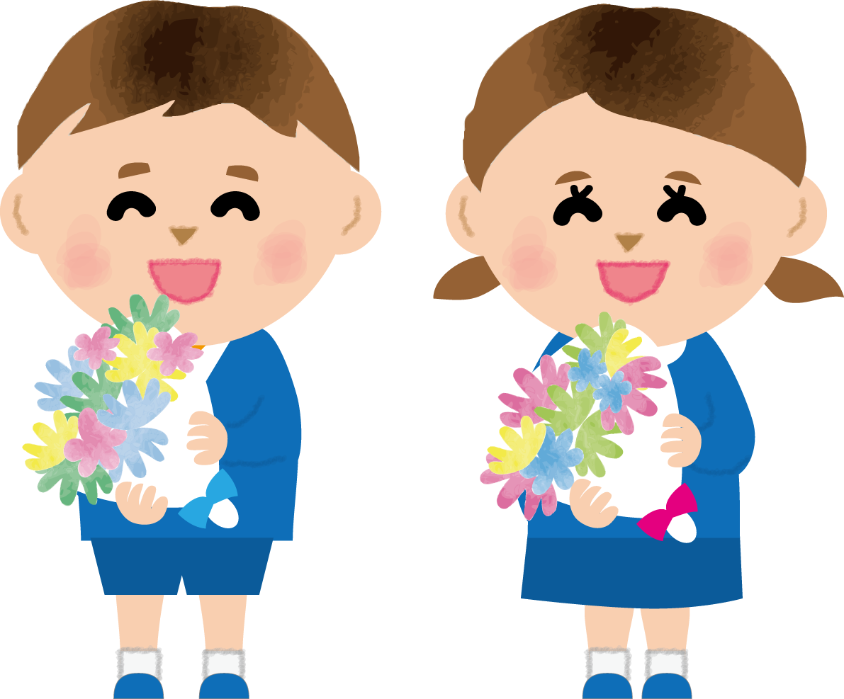 花束を持つ幼稚園児(男の子 女の子)無料イラスト71159に写真・文字を入れる