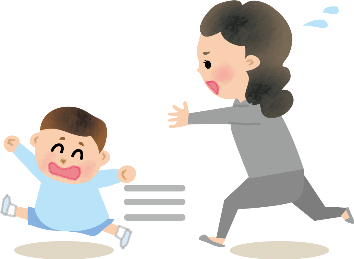 保育園で走り回る子供を追いかけるお母さんの無料イラスト71195に写真・文字を入れる