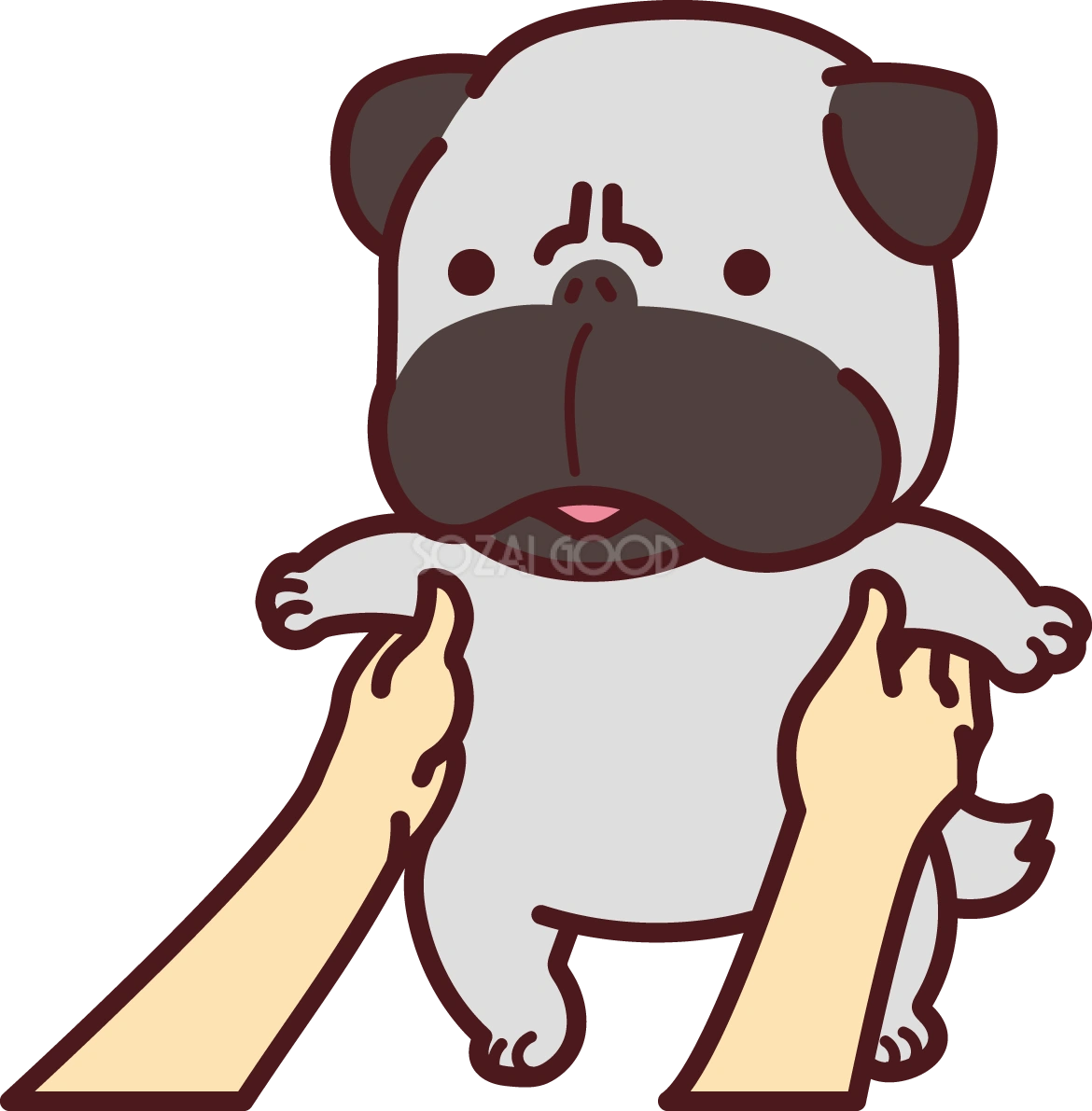 パグを抱っこし持ち上げる かわいい犬の無料イラスト71397