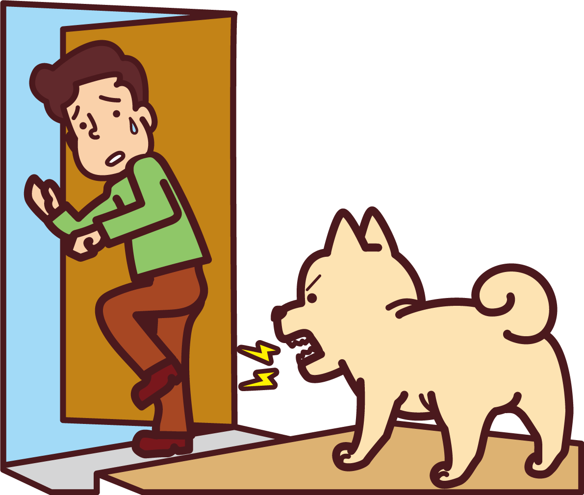 家に来客した人に対して吠えている犬の無料イラスト71433に写真・文字を入れる