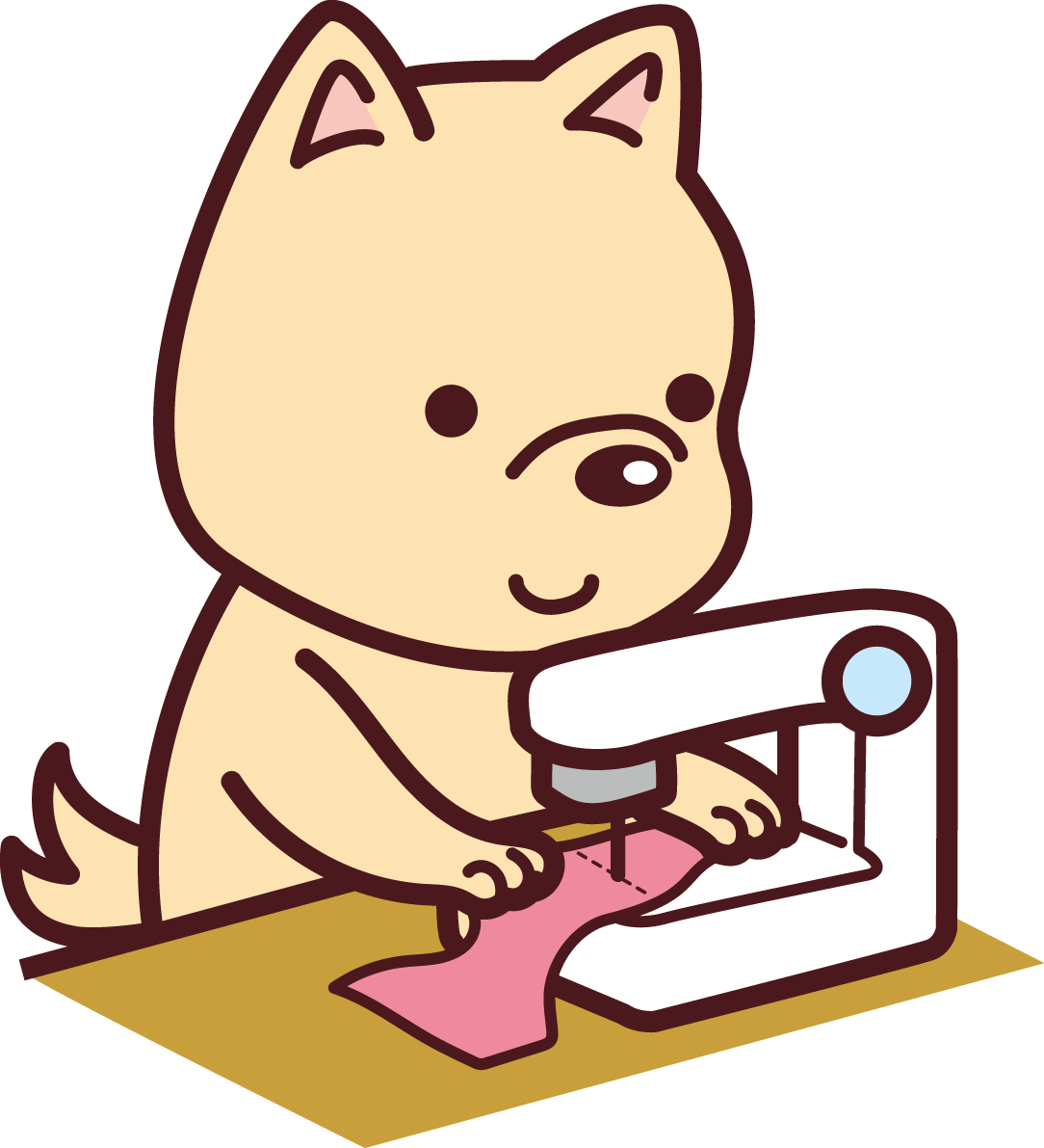 犬がミシンをかけて洋服を作る かわいい無料イラスト71438に写真・文字を入れる