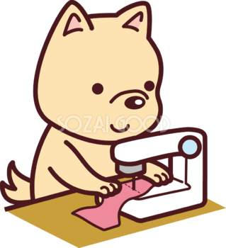 犬がミシンをかけて洋服を作る かわいい無料イラスト71438
