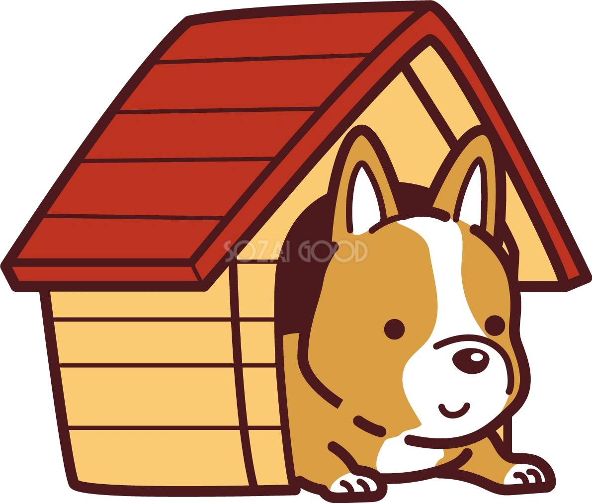 犬小屋に入るかわいいコーギー無料イラスト71446